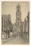 30069 Gezicht op het Buurkerkhof te Utrecht uit het westen met links een gedeelte van de Buurkerk en op de achtergrond ...